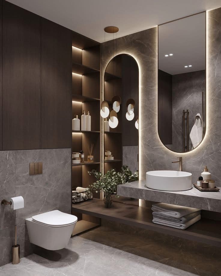 Custom bathroom vanity with stone top and ample storage