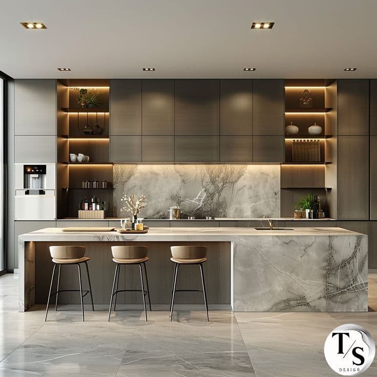 Premium stone kitchen benchtop with tiled splashback