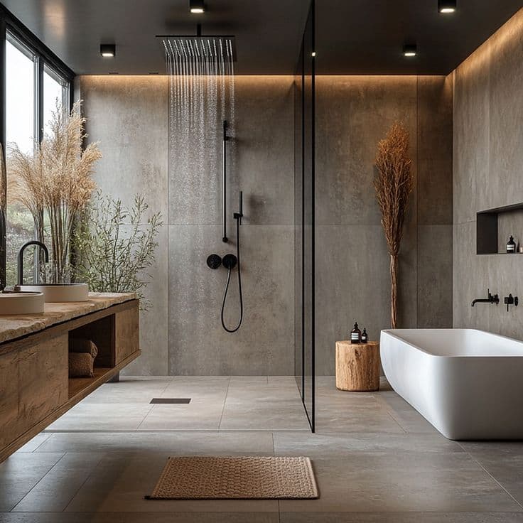 Luxury shower renovation with frameless glass and rainfall head