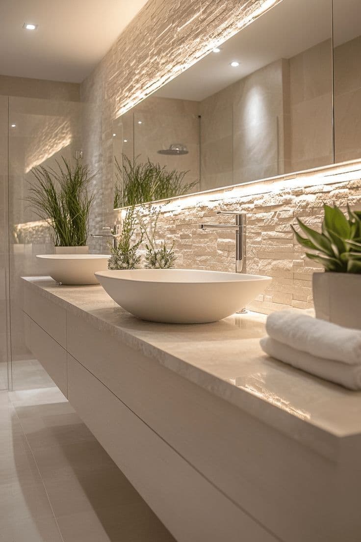 Decorative feature wall tiling in modern home